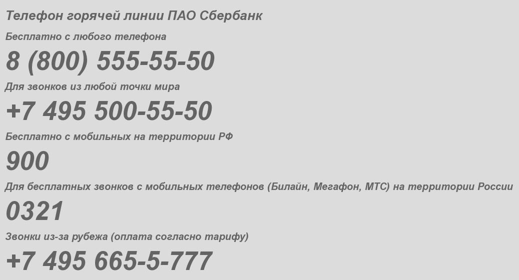 Публичное акционерное общество Сбербанк России - бесплатный телефон горячей линии